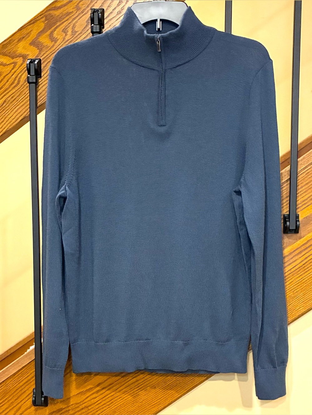 Nordstrom 1/4 Zip Pullover Knit Mock Neck Merino Wool steel blue Men's SZ. M